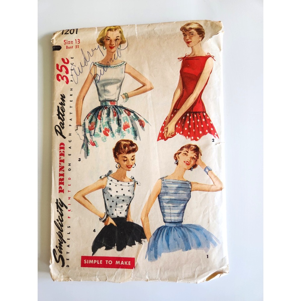 Vintage 1955 Simplicity Sewing Pattern 1201 Missus Blouse Size 13 Cut/Complete